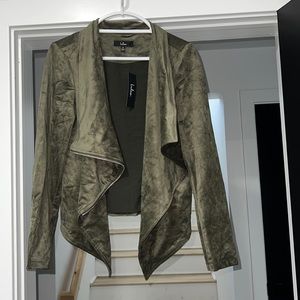 Olive green vegan suede moto jacket. NWT
